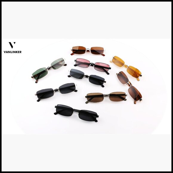 Retro Rectangle Polarized Sunglasses Slim Narrow Frame Metal main image 7